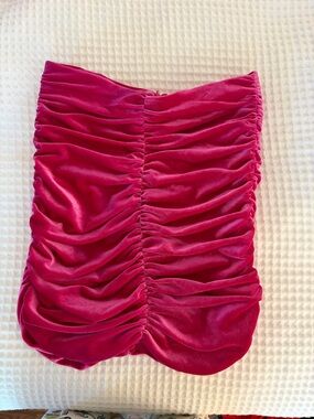 Zara Ruched Velvet Strapless Top Size Small- Fuchsia